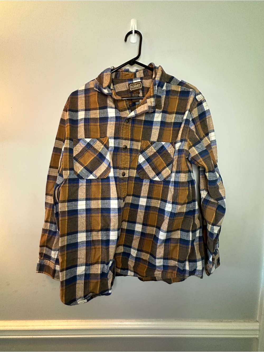 Plaid Long-Sleeve Button-Down Shirt in Brown, Blue & White